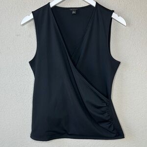 Ann Taylor Surplice Front Black Sleeveless Wrap Side Gathered Top Size M